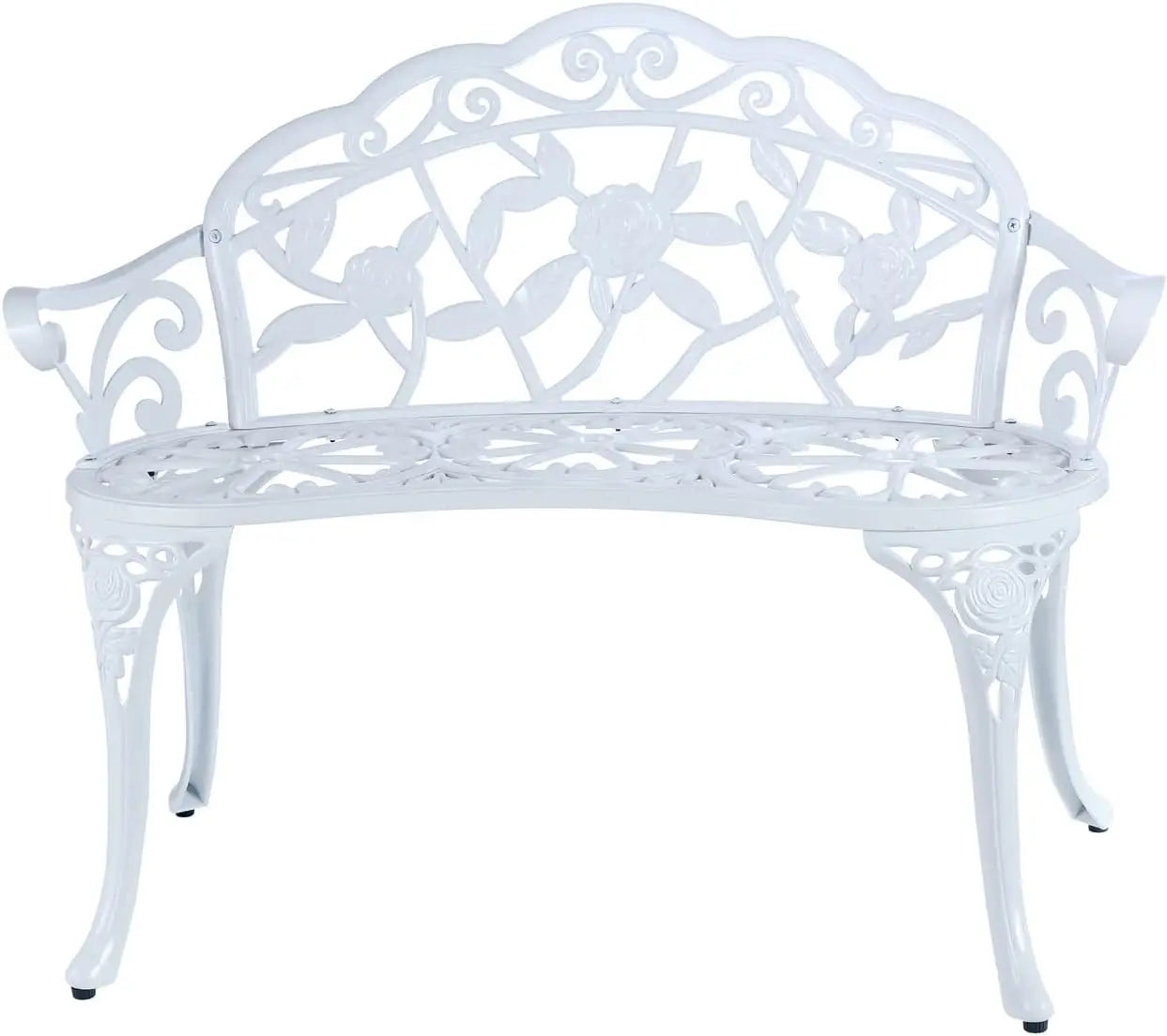 JARDIN DE CENTENNIAL Patio Garden Bench Metal Park Bench Cast Aluminum Outdoor Furniture with Floral Rose for Patio,Park,Lawn,Ya