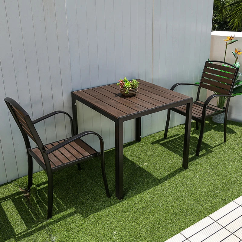 2025 New 4 Person Outdoor Wood Grain Square Table 80cm Outdoor Dinings Table Waterproof Rectangular Brown Table Room Furniture