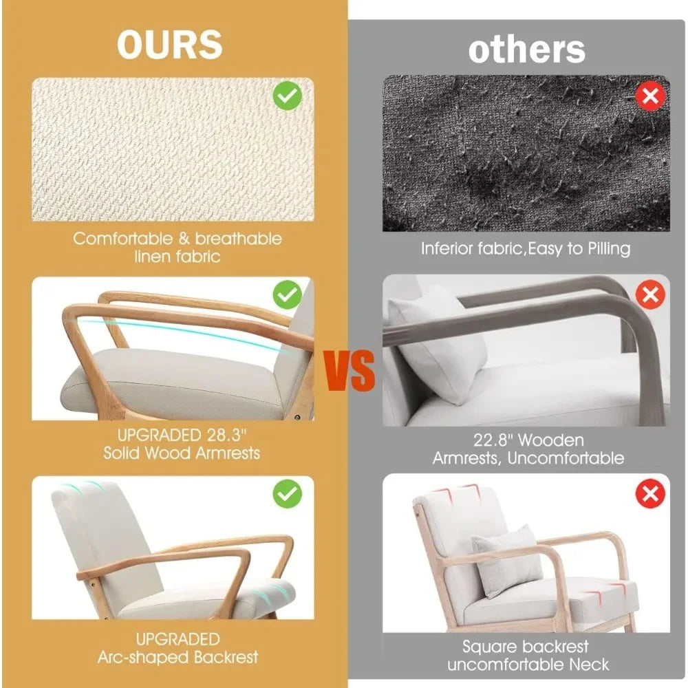 Mid-Century Modern Accent Chair with Cushion, 28.3'' Long Armrest Chairs Upholstered Linen Fabric Wood Frame Armchair