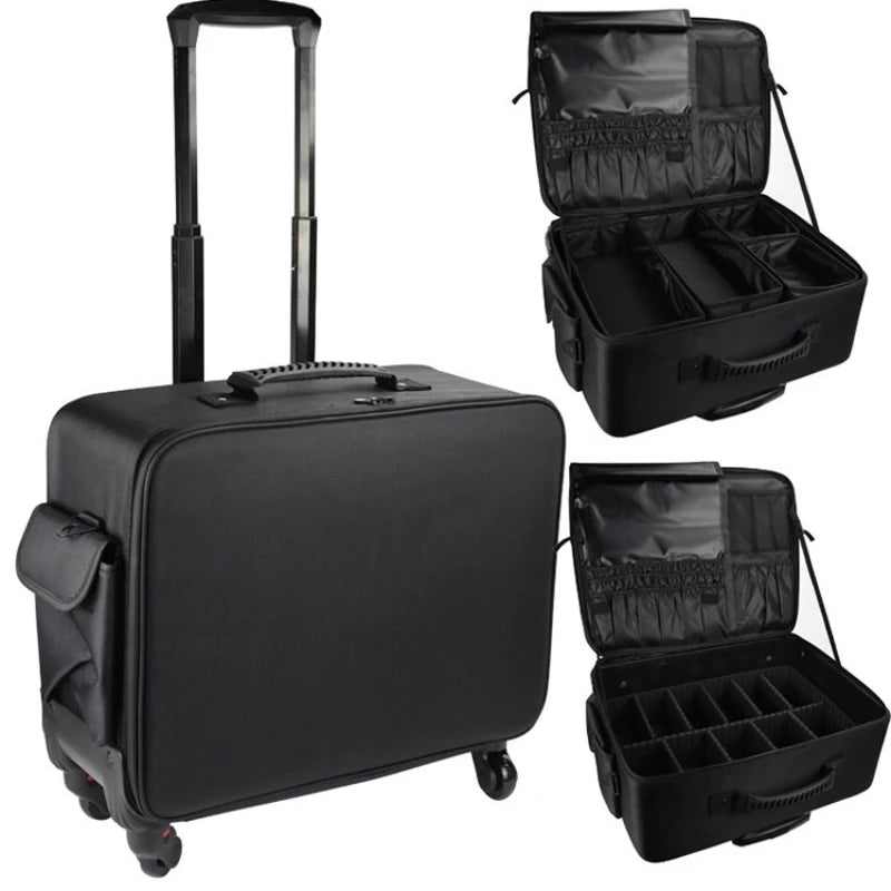 Makeup Suitcase Large Capacity Storage Trolley Case Multi-layer Embroidered Bag Professional Beauty Manicure Rolling Luggage