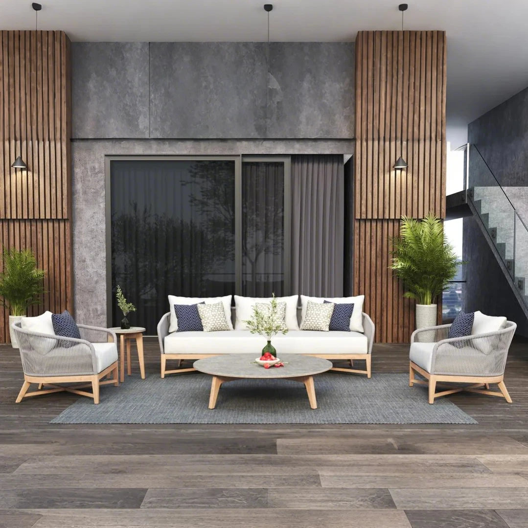 Rope Garden Sofa Outdoor Teak Furniture Set For Patio For Hotels Villas Parks Courtyards