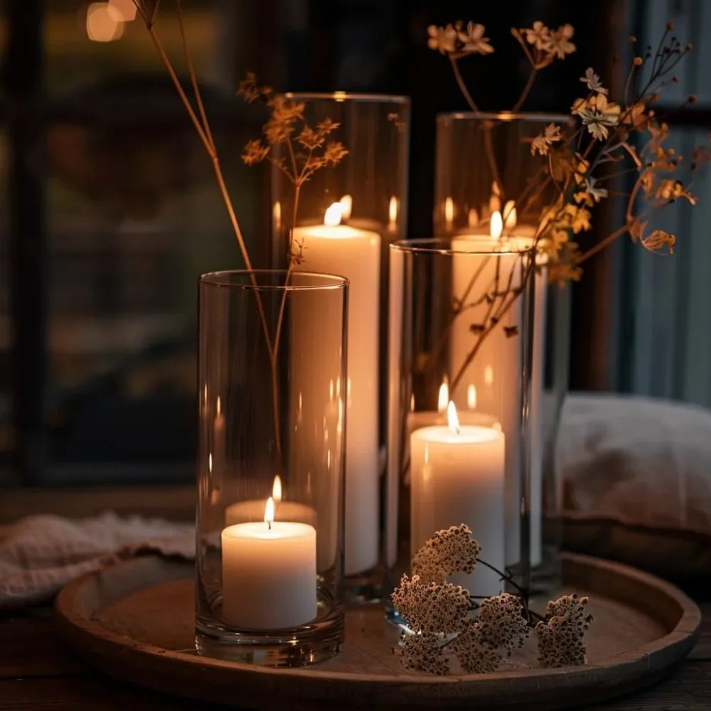 12pcs Glass Cylinder Vases for Centerpieces | 8 Inch Clear Flower Vase for Wedding Decorations, Floating Candle vases