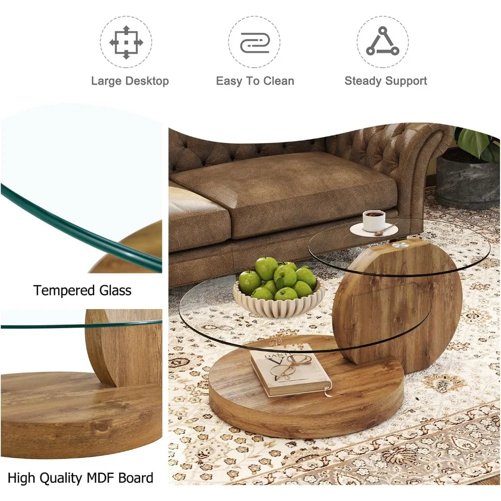 Glass Coffee Tables for Living Room Round Coffee Tables Modern Double Layer Round Table Circle Coffee Table for Small Space Home