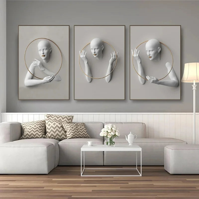 Nordic Figure Statue Art Canvas Painting Abstract Women Portrait Art Poster and Print Wall Pictures for Modern Living Room Decor