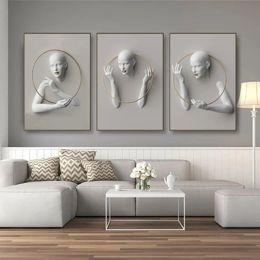 Nordic Figure Statue Art Canvas Painting Abstract Women Portrait Art Poster and Print Wall Pictures for Modern Living Room Decor