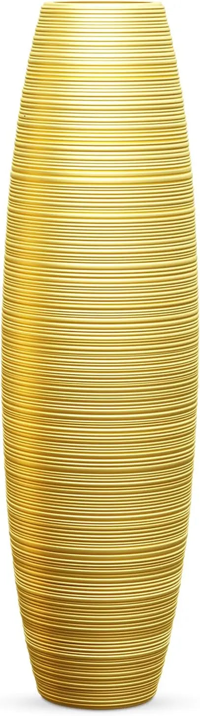 Tall floor vase, sturdy, luxurious, textured, used as a container for decorating tree branches and dried flowers