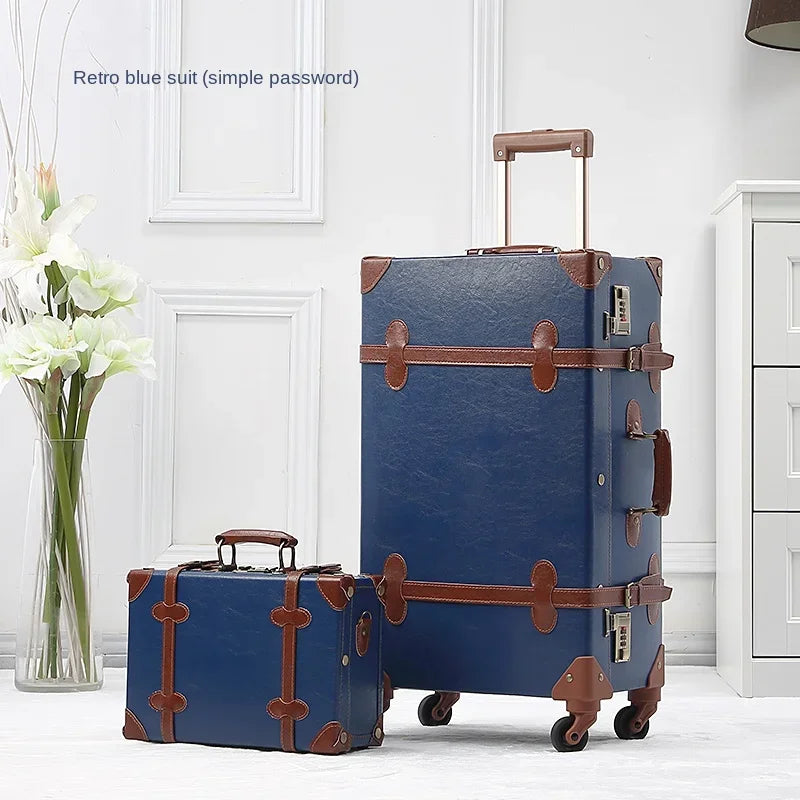 Retro Rolling Luggage Spinner Wheels Suitcase Combination TSA Lock Vintage Trolley Luggage Sets with Small Travel Bag