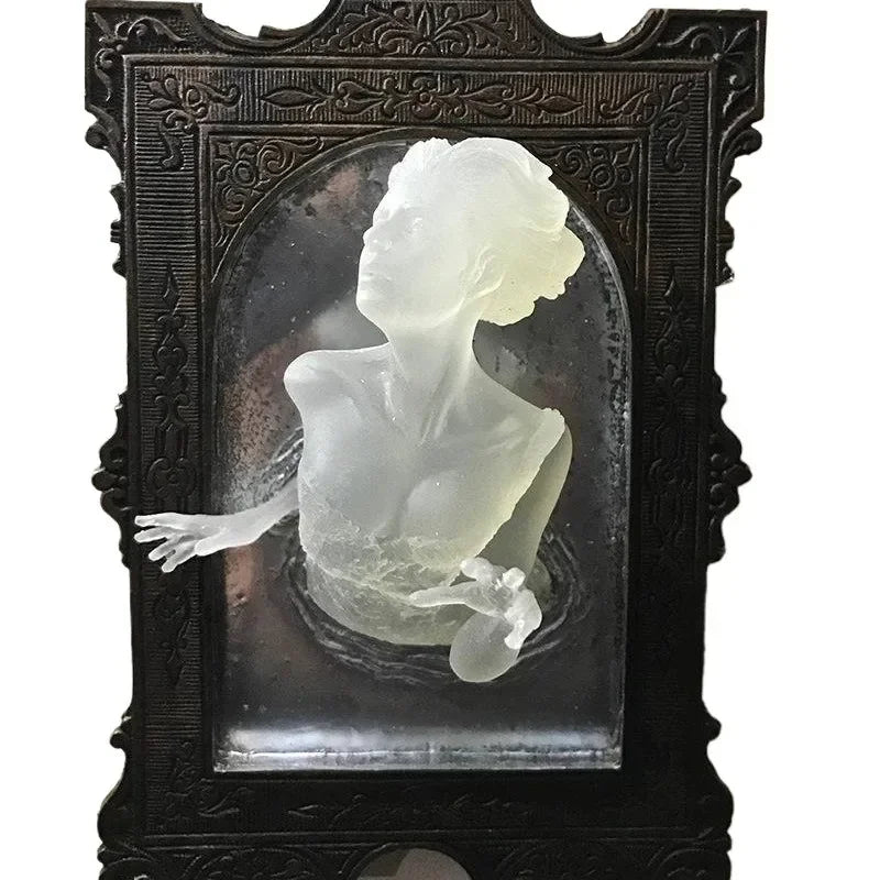Ghostly Reflection in The Mirror Wall Sculpture Horror Themed Devil's Hand Luminous Resin Craft Unique Creative Home Decor