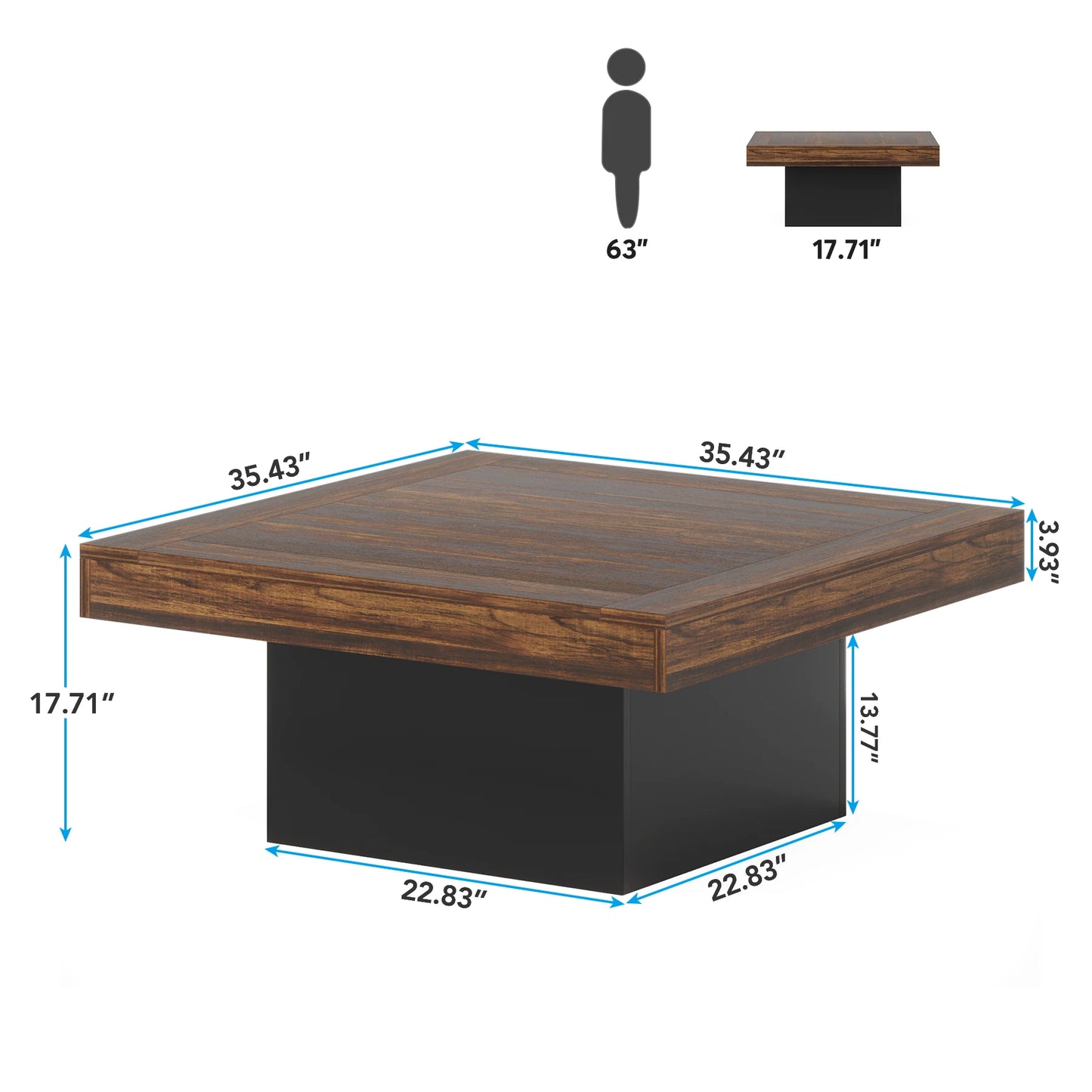 Tribesigns Coffee Table Square LED Coffee Table Engineered Wood Low Coffee Table for Living Room Rustic Brown & Black