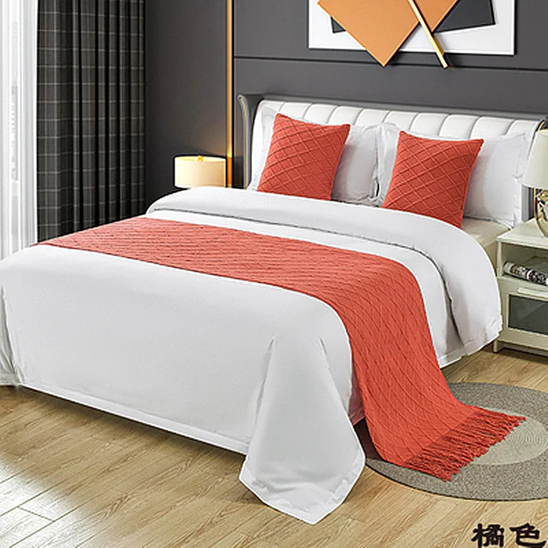 1pc Modern Simple Light Luxury B&B Hotel Bed Flag Bed Tail Towel Solid Color Bedding Bed End Blanket Bed Cover Knitted Bed Flag