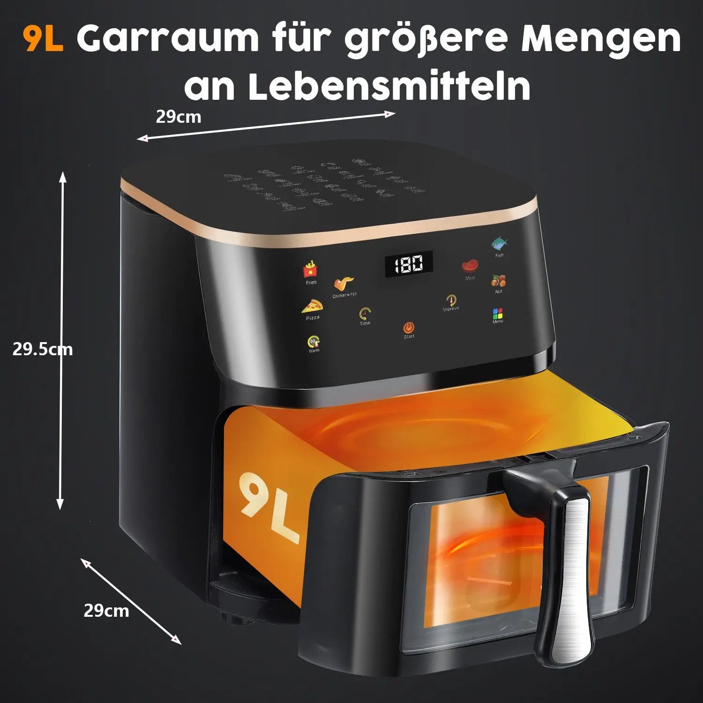 9L Digital Display Air Fryer Toaster Oven Combo with 6 Cooking Presets Oilless Cooker,Visible Window,Dishwasher Safe Basket