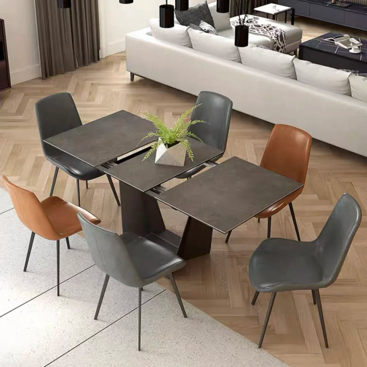 Dining Table 4 6 8 10 12 Seat Large Long Space Saving White Marble Marble Top Stainless Steel Frame Extendable Dining Table