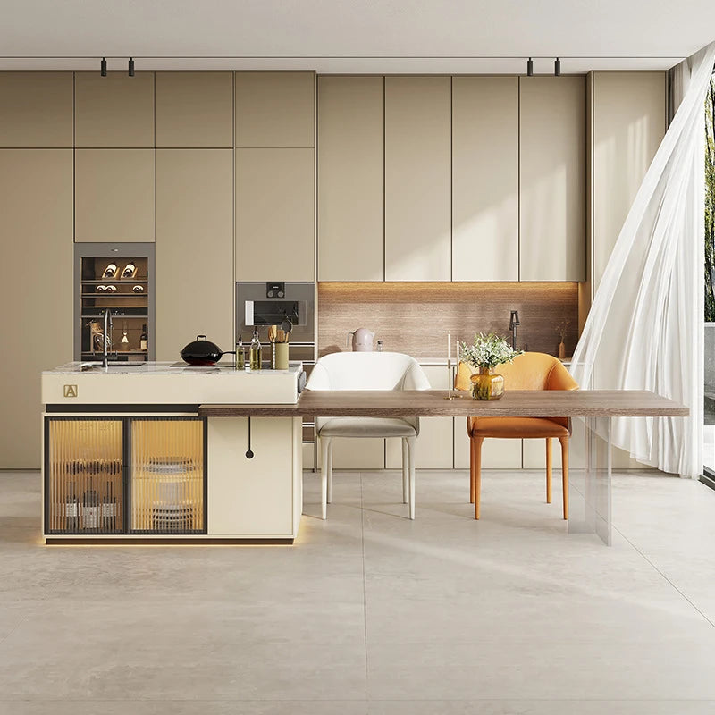 Solid Wood Island Dining Table Integrated Electric Telescopic Multi-functiona lRestaurant Tables Integrated Table Furniture Home