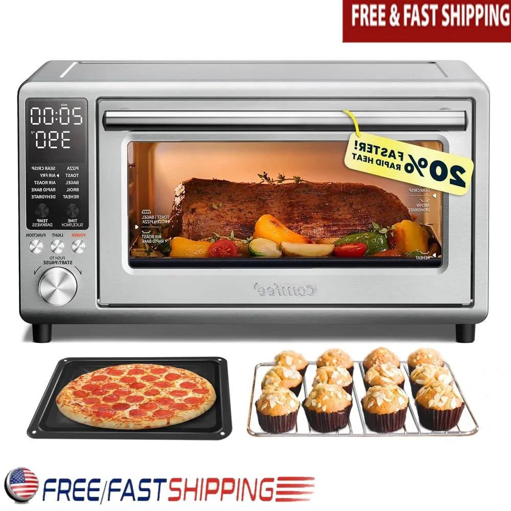 Toaster Oven Air Fryer 10-in-1 Convection Oven with Rapid Heat Technology Bake Broil Roast 6 Slices Accessories Included