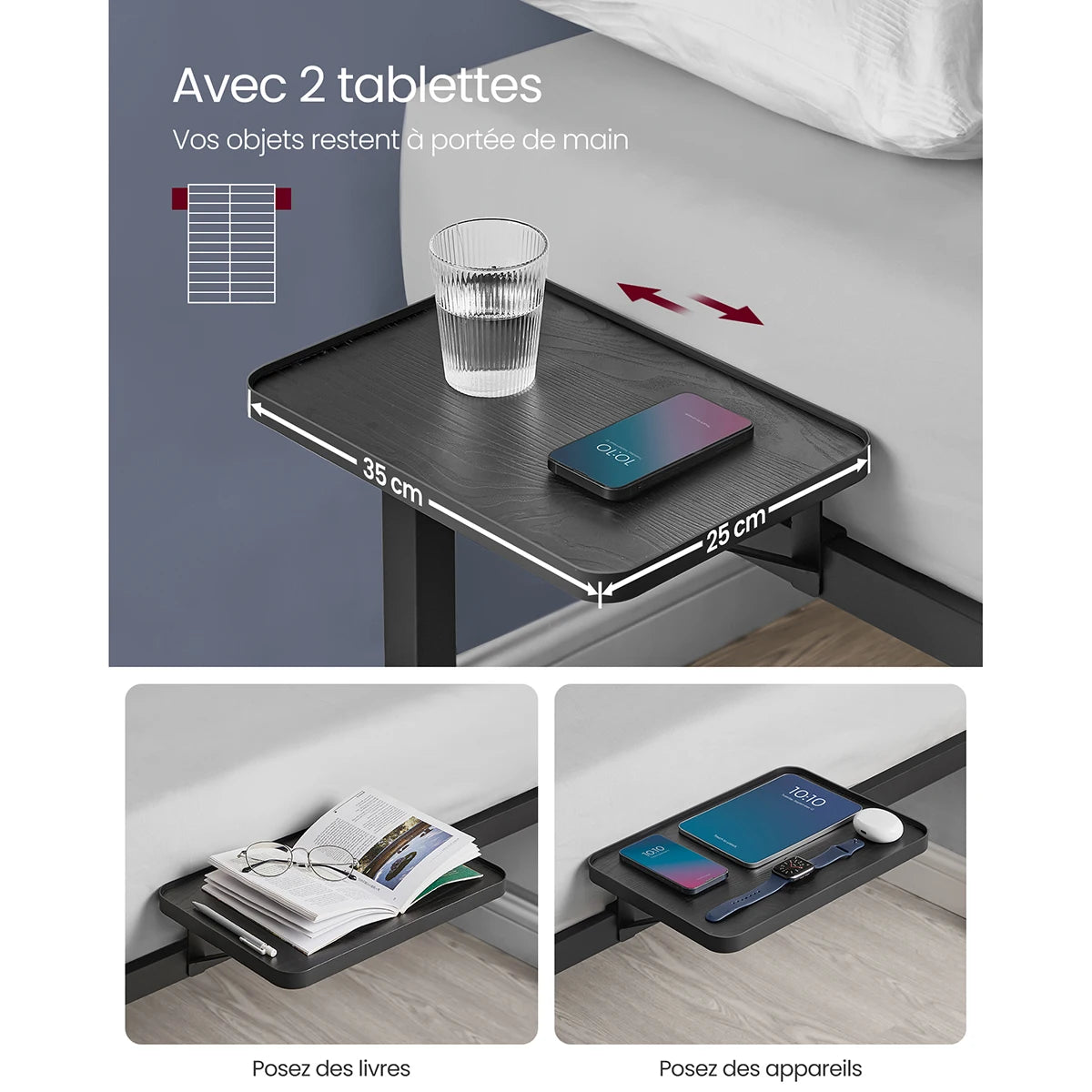 VASAGLE Double Bed Frame, Metal Bed Frame, with Bedside Shelves, Guest Bed Frame, for 140 x 200 cm Mattresses, Easy Assembly