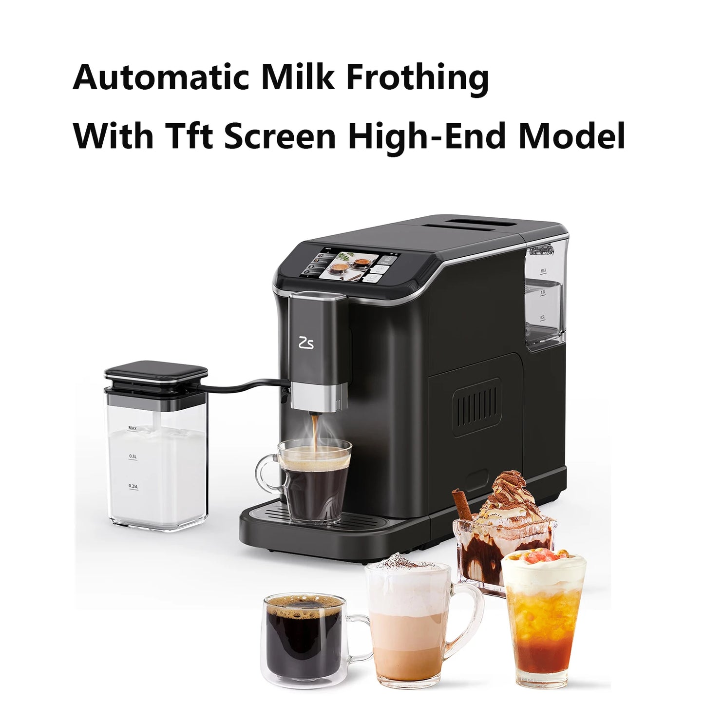 TFT Touch Screen Automatic Espresso Machine, 20 Bar Coffee Machine With Grinder, Espresso Maker With Automatic Milk Frother