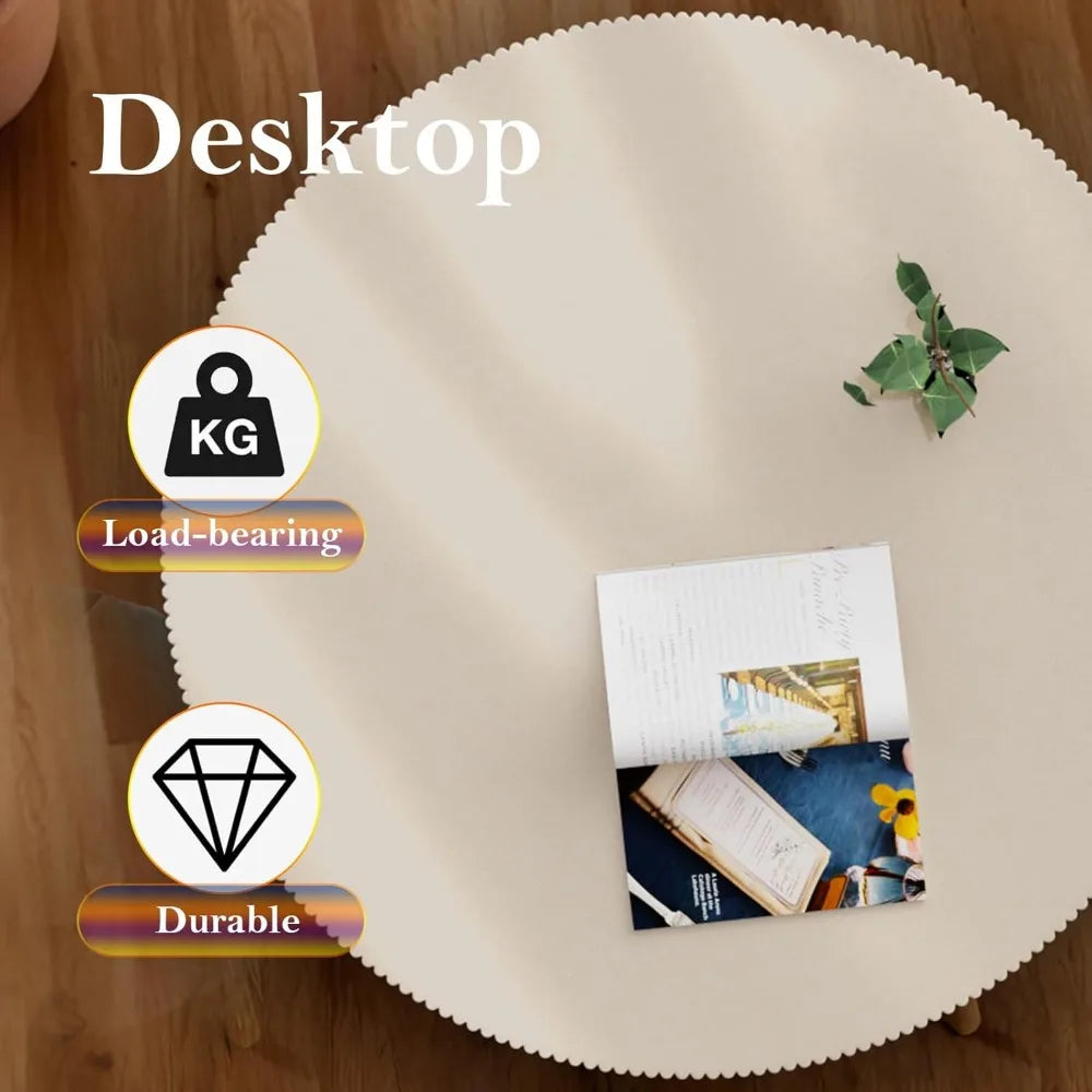 Modern Fluted Drum Coffee Table with Handcraft Embossed Edge Design & Stable & Sturdy Pedestal