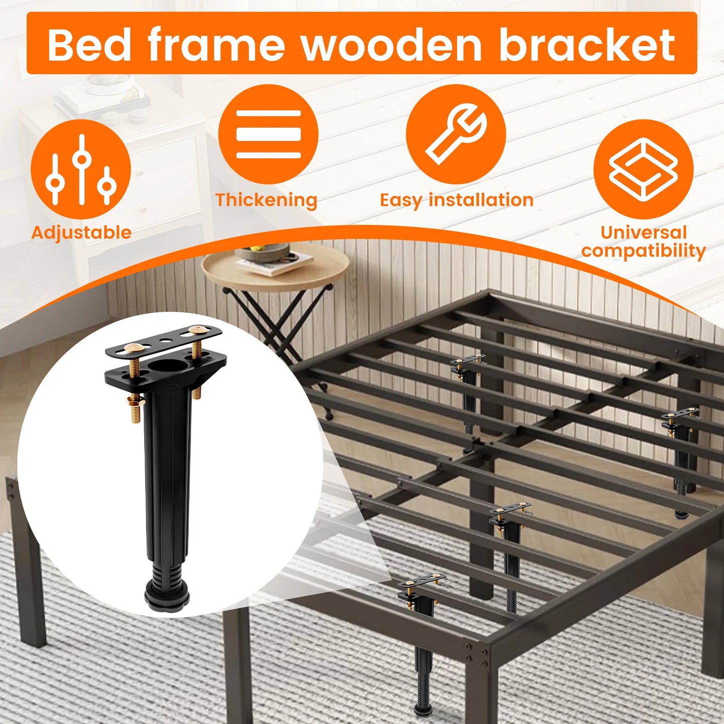 6Pcs Bed Frame Support Leg Plastic Height Adjustable Frame Slats Support Leg Foot Thickened Effective Protection Bed Support Leg