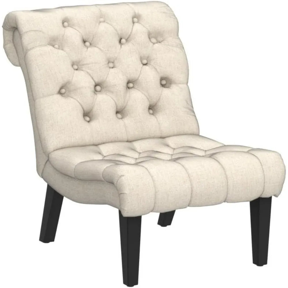 Accent Chairs Set of 2 Modern Armless Living Room Bedroom Chairs Upholstered Button Tufted Slipper Chairs with Solid W