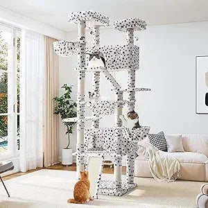 81 Inches Tall Cat Tree/Multi-Level Large Climbing Tree House and Towers for Big Feline/Condo and Hammock/Scratching Pos