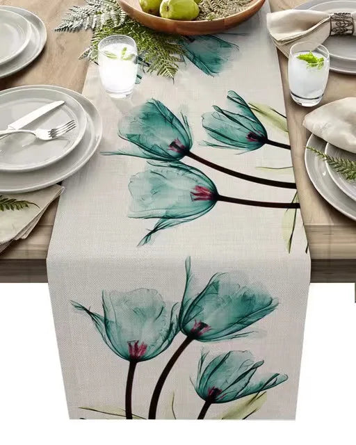 Blue Tulip Table Runner for Dining Table Kitchen Decor Anti-stain Dining Table Tablecloth Rectangular Dining Table Runner