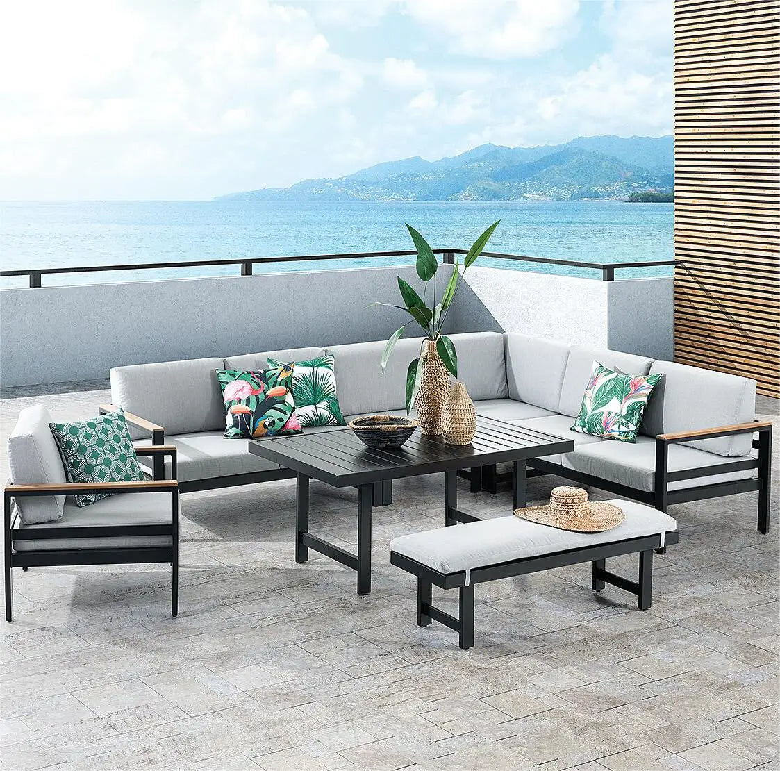 Modern exterior aluminum outdoor garden courtyard family hotel balcony leisure furniture corner sofa set