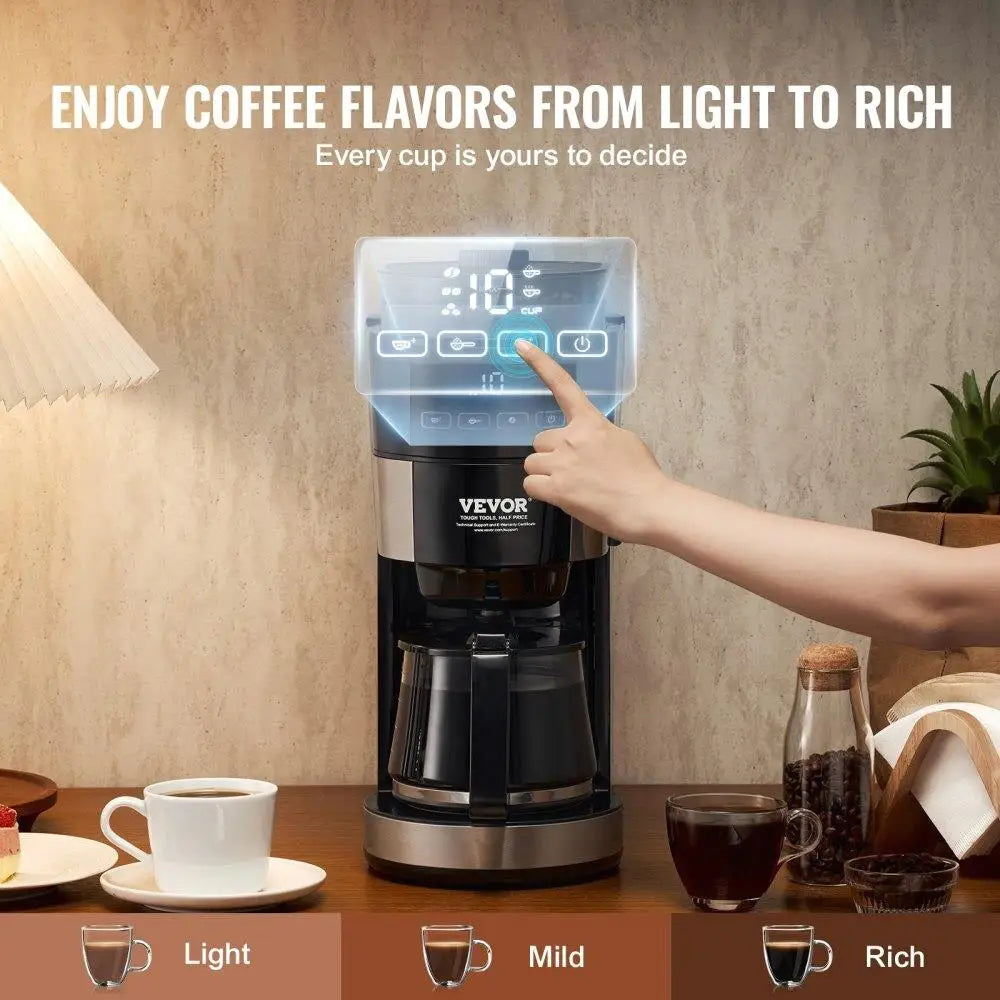 10 Cup Coffee Maker Drip Coffee Machine with 3 Brew Strength Control