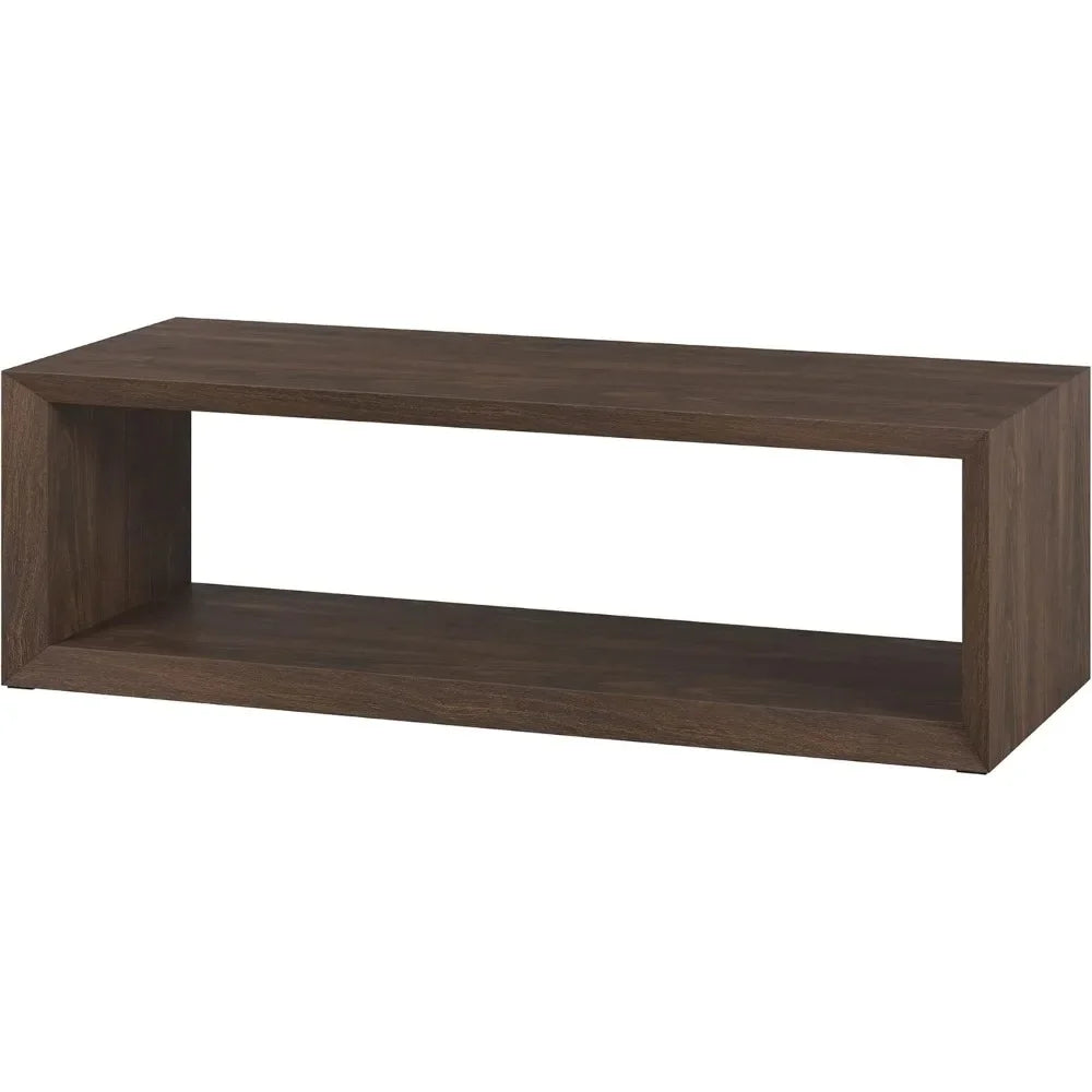 58" Wide Rectangular Coffee Table in Alder Brown, for Home, Living Room, Bedroom, Entertainment Room, Office