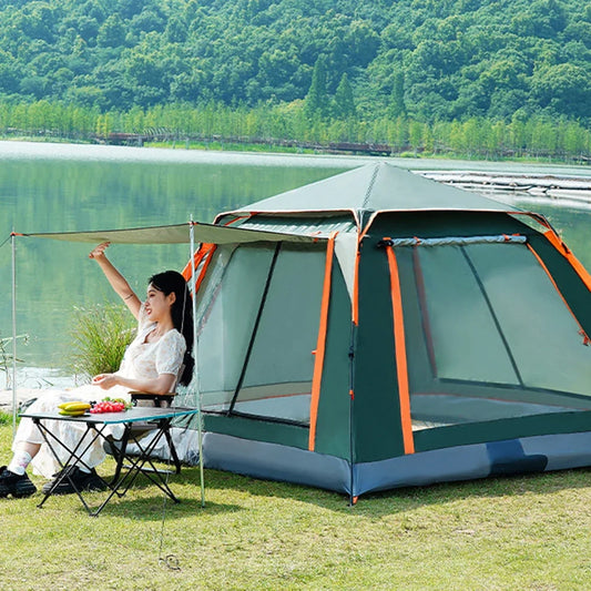 Automatic Quick Open Tent with Canopy Outdoor Folding Tent Sun-Protection Portable Hexagonal Tent for Family 3-4/4-6 People