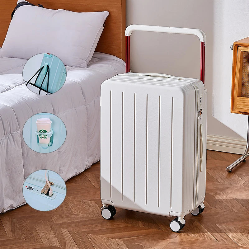 20"24"26 Inch Wide Handle Travel Suitcase PC Zipper Rolling luggage Trolley Case With Wheels Carry-on Luggage With Cup Holder