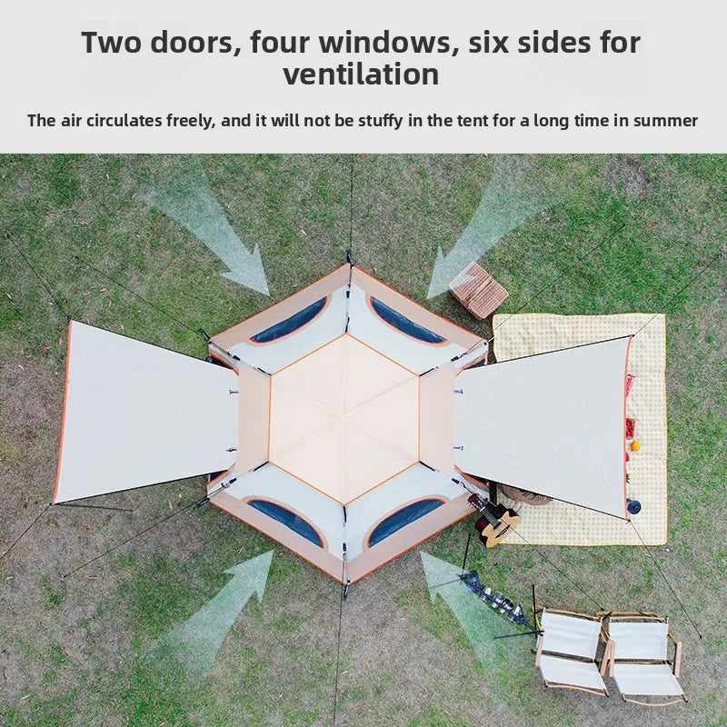 8-person tent outdoor camping beach portable folding fully automatic quick-opening hexagonal tent camping rainproof