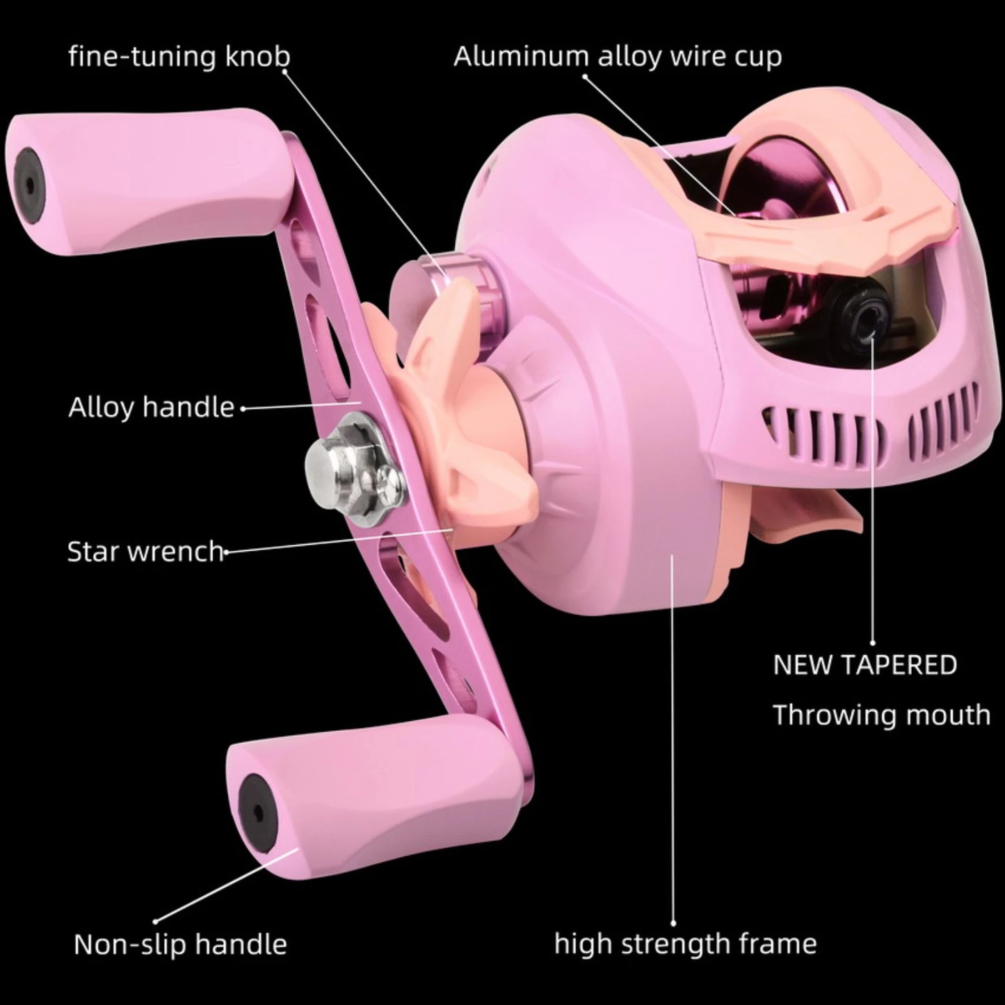 Ultra Light Pink Left/Right Handed Brake System Baitcasting Fishing Reel with Gear Ratio 7.2:1
