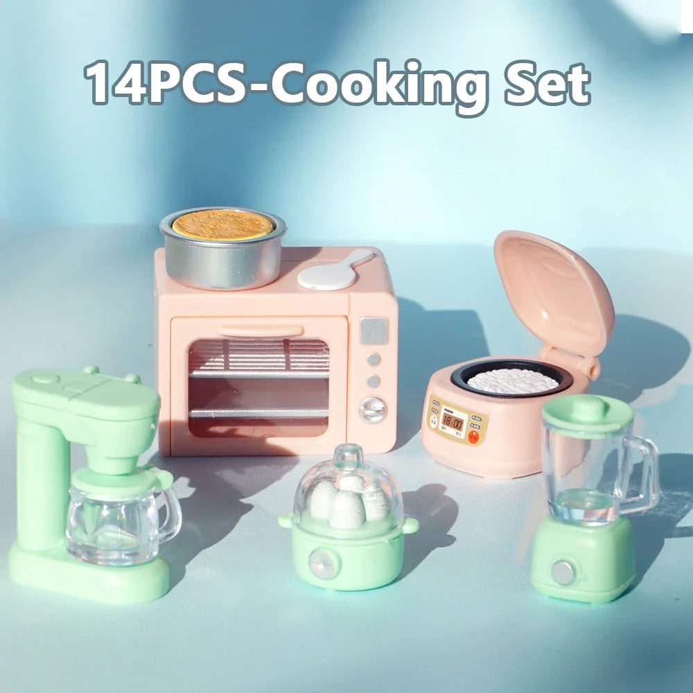 DIY Dollhouse Bear Biscuits 1/12 Miniature Furniture Toaster Oven Mixer Electronic Scale Model Set Kitchen Toys For Girl Gift