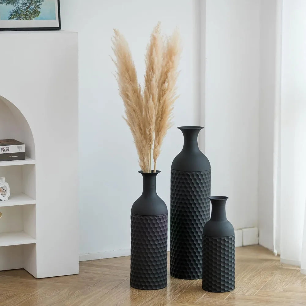 Metal Floor Standing Vase Set of 3 Modern Honeycomb Texture Big Standing Vase for Living Room Dining Bedroom Home Corner
