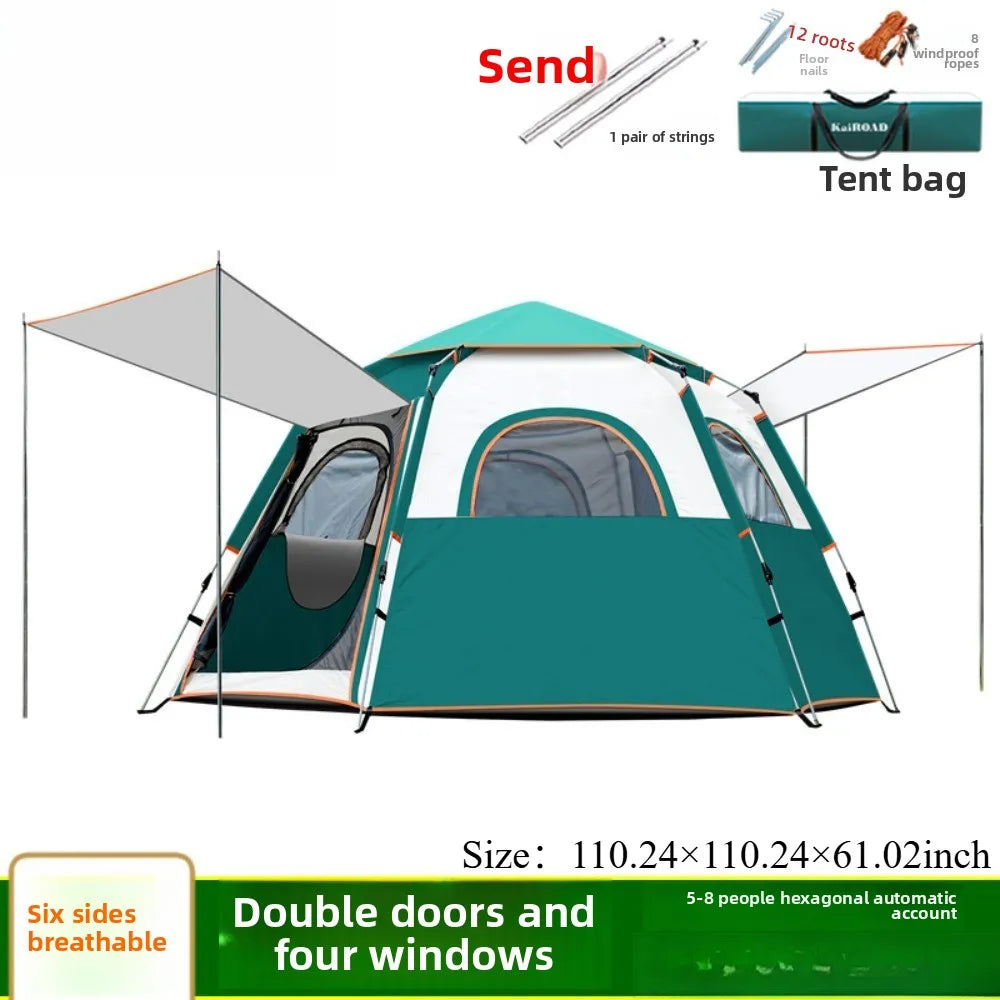 8-person tent outdoor camping beach portable folding fully automatic quick-opening hexagonal tent camping rainproof