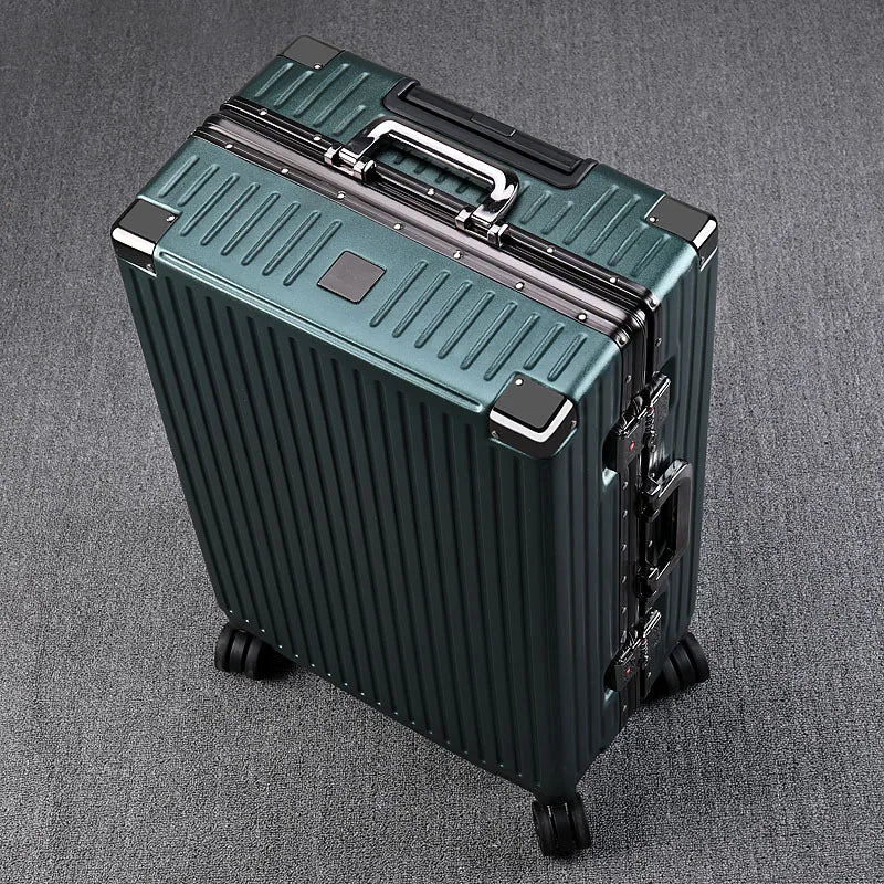 Luggage Right Angle Retro Aluminium Frame Universal Wheel Boarding Bag Large Capacity Travel Password Leather Box Suitcase