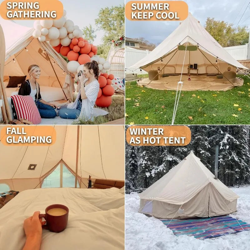 DANCHEL OUTDOOR B5PRO 4 Season Canvas Bell Tent with 2 Stove Jacks, Glamping Yurt Tent for All Year Living 4/6/8 Person