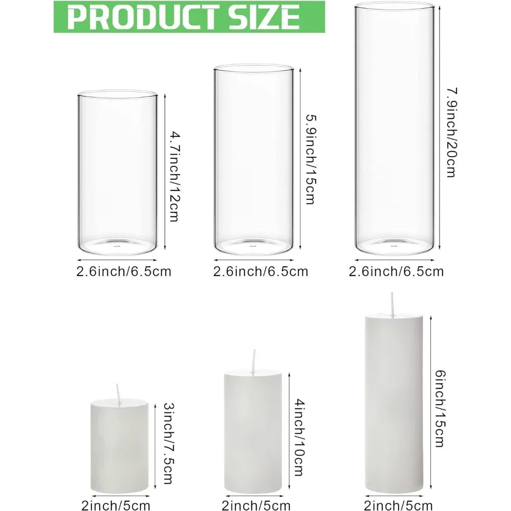 White Pillar Candles and Glass Cylinder Vases Clear Cylinder Candle Holders for Slim Pillar Candles Wedding Vases (36 Pcs)