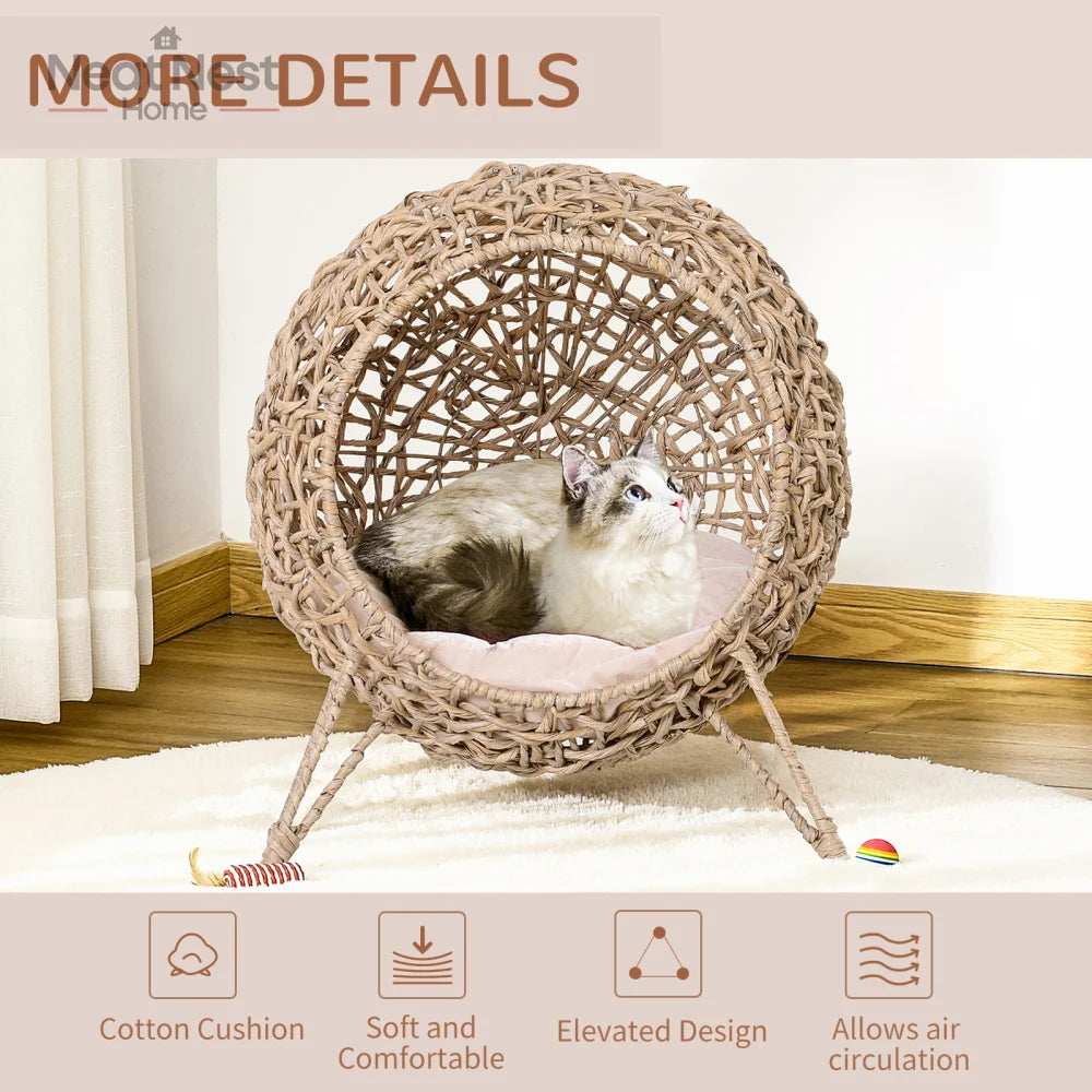 Weaved Cat Bed,pet bed, Elevated Hand-woven Braided Banana Leaf Kitten House Condo with Cushion,cats products,houses & habitats