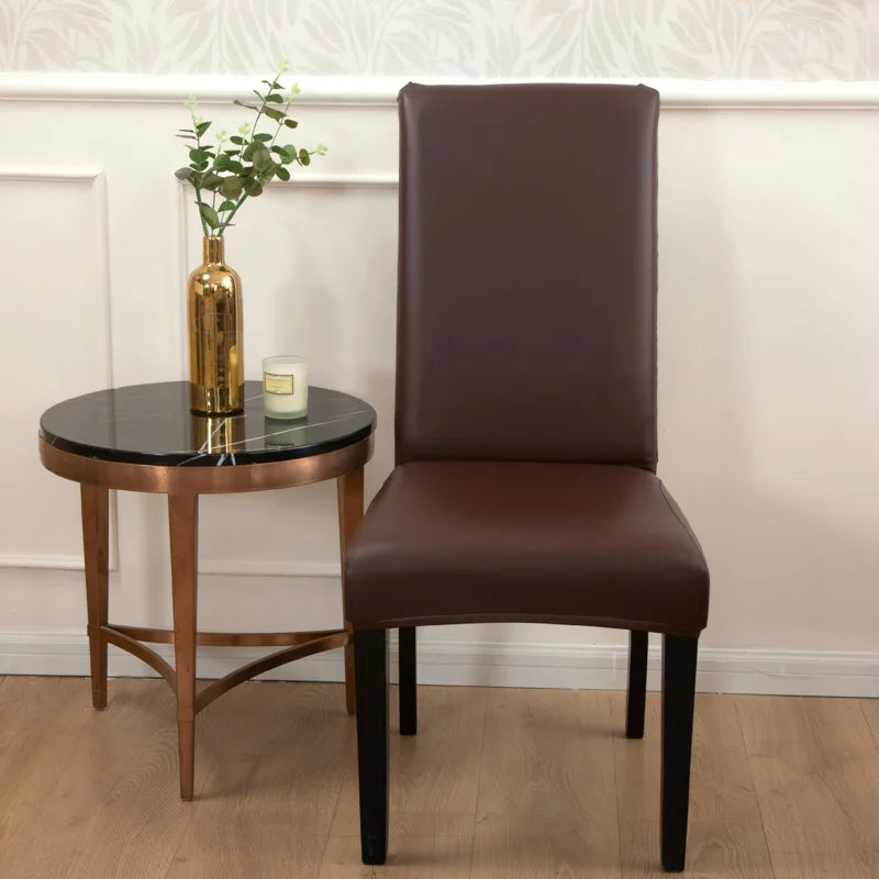 Dining Chair Covers,Solid Pu Leather Waterproof and Oilproof Stretch Dining Chair Protector Cover Slipcover