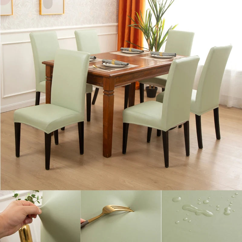 Dining Chair Covers,Solid Pu Leather Waterproof and Oilproof Stretch Dining Chair Protector Cover Slipcover