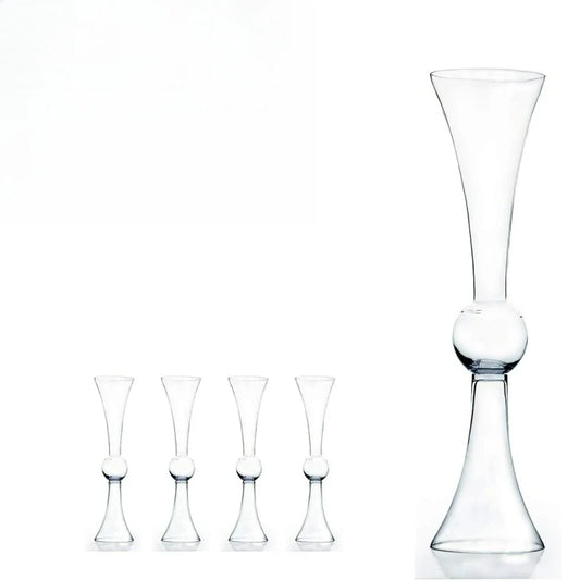Tall Trumpet Vase Bulk, Multiple Size/Color Choices, Clear Reversible Latour Floral Wedding Centerpiece Home Decor, 4 Pieces