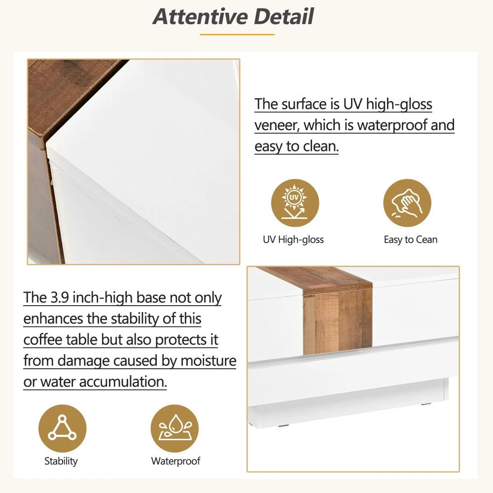 31.4'' x 31.4'' Square Coffee Table with Sliding Tabletop,High Gloss Center Table with Hidden Storage Compartment,Cocktail Table