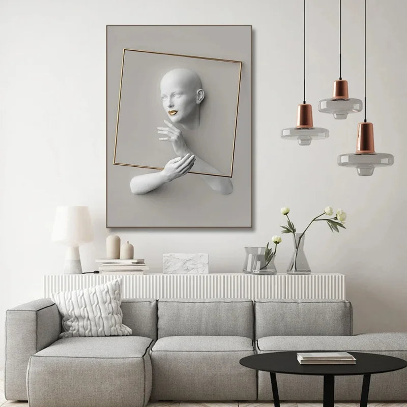 Nordic Figure Statue Art Canvas Painting Abstract Women Portrait Art Poster and Print Wall Pictures for Modern Living Room Decor
