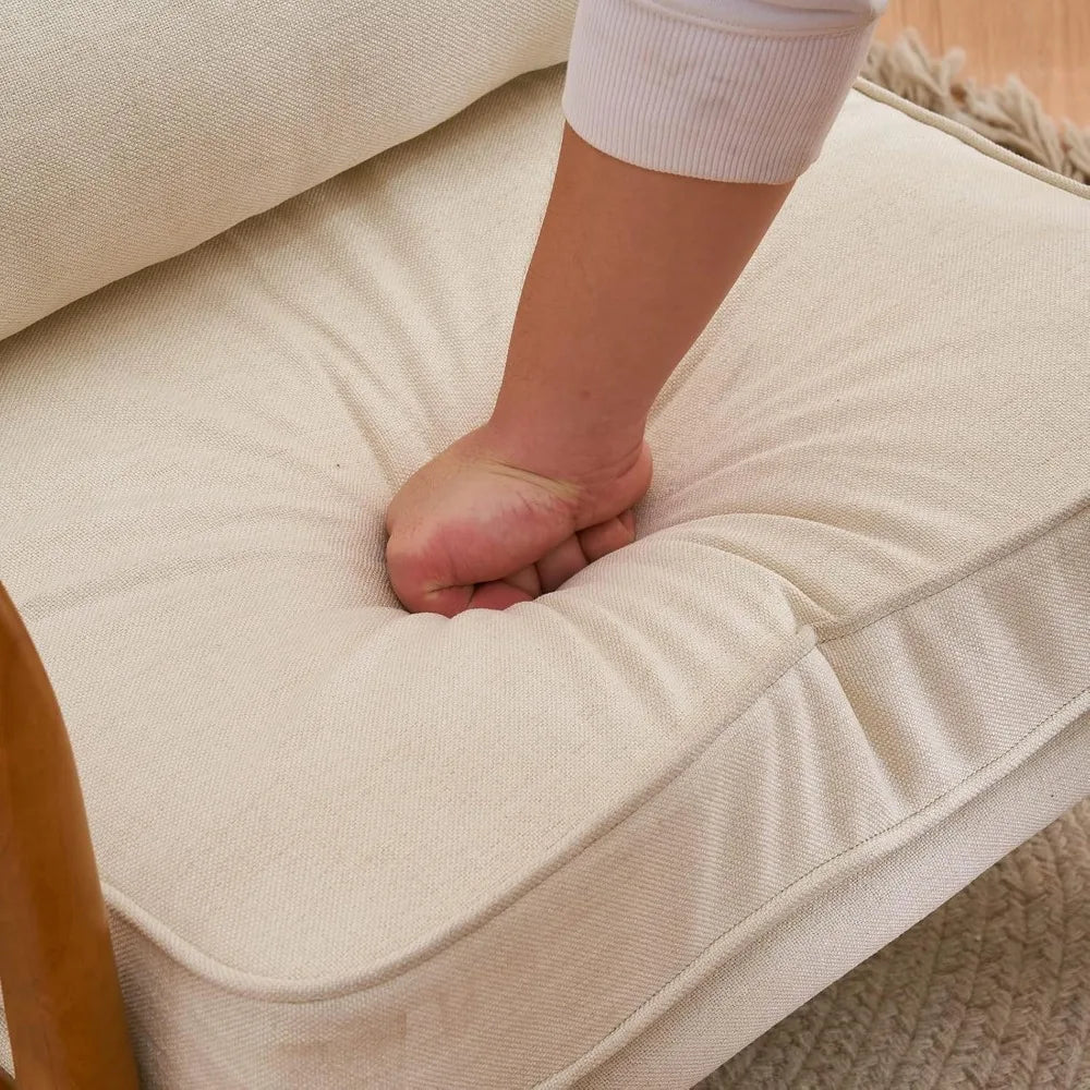 Cozy Living Room Chairs, Fine Linen Beige Accent Chairs Set of 2, Wood Lounge Chairs for Bedroom, Comfy Mid Century Modern