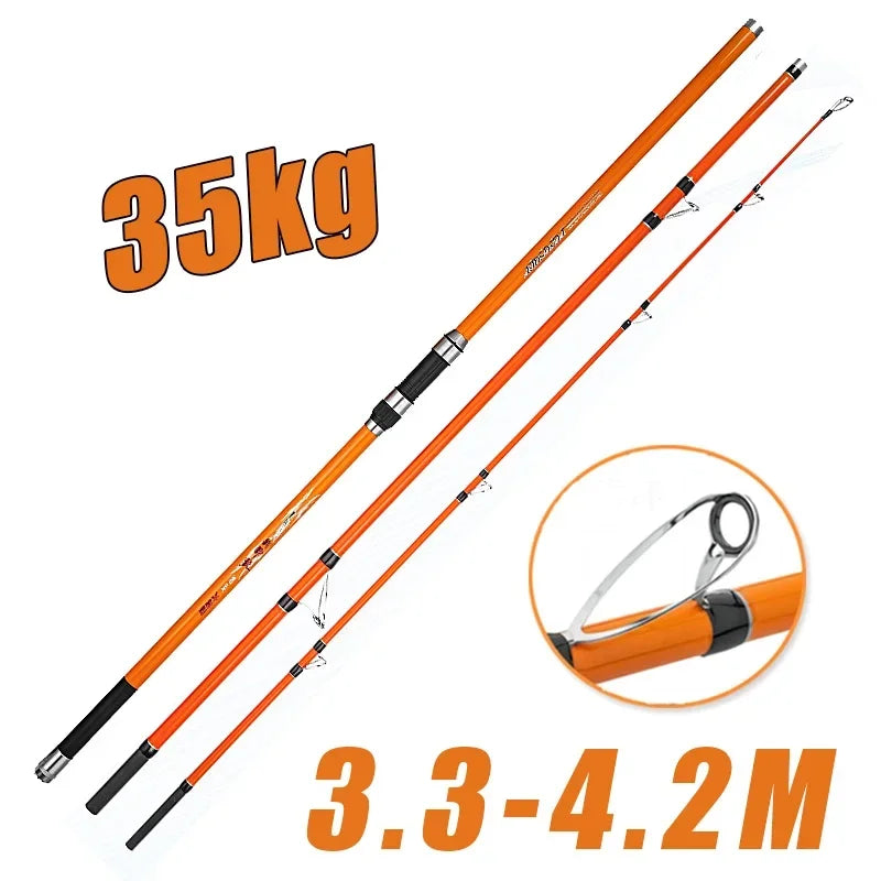 3.3M 3.6M 3.9M 4.2M Carp Rod 35kg Surf Fishing Rod Portable Travel Surf Spinning Rod 3 Piece Carbon Fiber Saltwater Fishing Rod