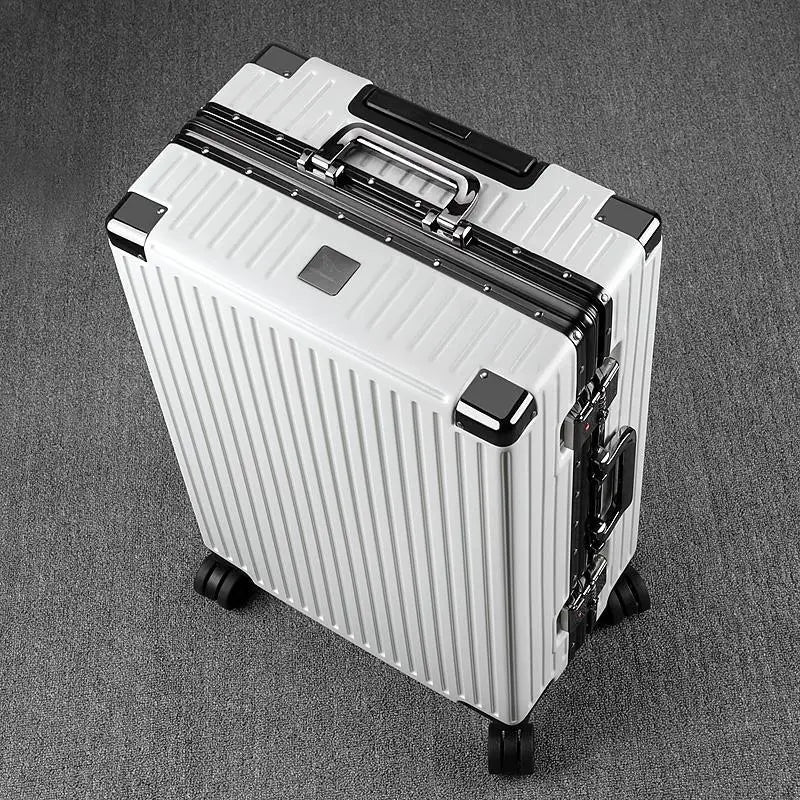 Luggage Right Angle Retro Aluminium Frame Universal Wheel Boarding Bag Large Capacity Travel Password Leather Box Suitcase