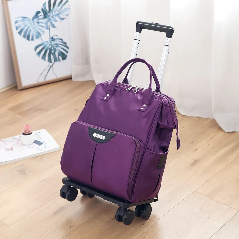 Travel Trolley Bags Women Wheeled Bag Backpack With Wheels Oxford Large Capacity Travel Rolling Luggage Suitcase Bag
