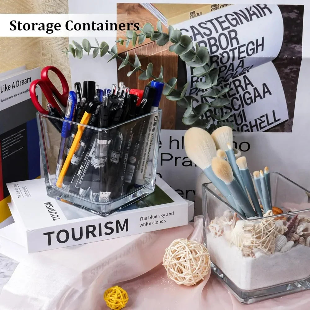 Set of 6 Square Glass Vases 5" x5" x 5", Clear Flower Vases for Centerpieces, Candle Holder for Wedding Party Events, Home Décor