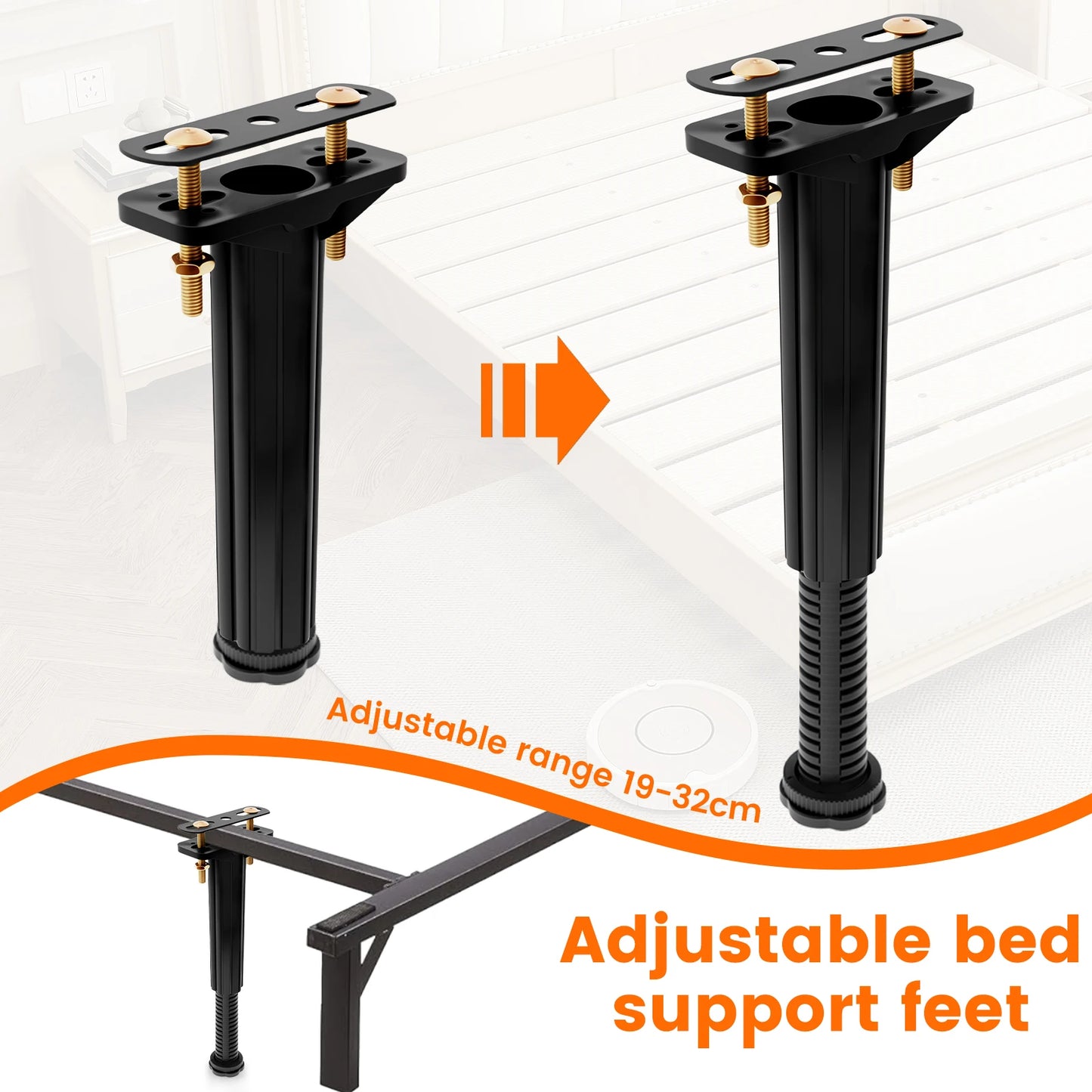 6Pcs Bed Frame Support Leg Plastic Height Adjustable Frame Slats Support Leg Foot Thickened Effective Protection Bed Support Leg